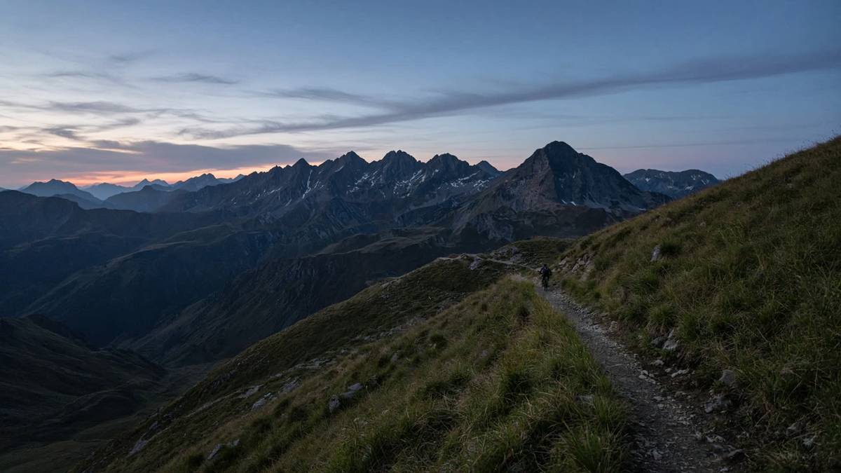 Alpiner Singletrail in der Dämmerung